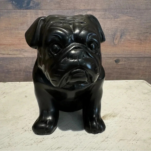 Heavy Black Carved Bulldog Sculpture Stone/Wood Pug Dog Statue 4 Pounds - Picture 5 of 6
